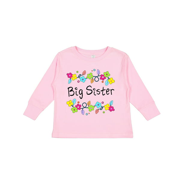 inktastic Big Sis with Pink Flowers Toddler T-Shirt 